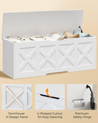 Homleke 47.2" Extra-Large Wooden Storage Chest – Farmhouse Toy Box, Entryway Bench, Bedroom Storage, Safety Hinge, Easy Assembly, White