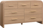 Curved 7 Drawer Dresser for Bedroom, 53.82'' Wide Chest of Drawers, Modern Storage Cabinet for Hallway & Living Room TV Stand, FSC Certified 1.18" Thick Board, 100 lbs Top Weight, Oak