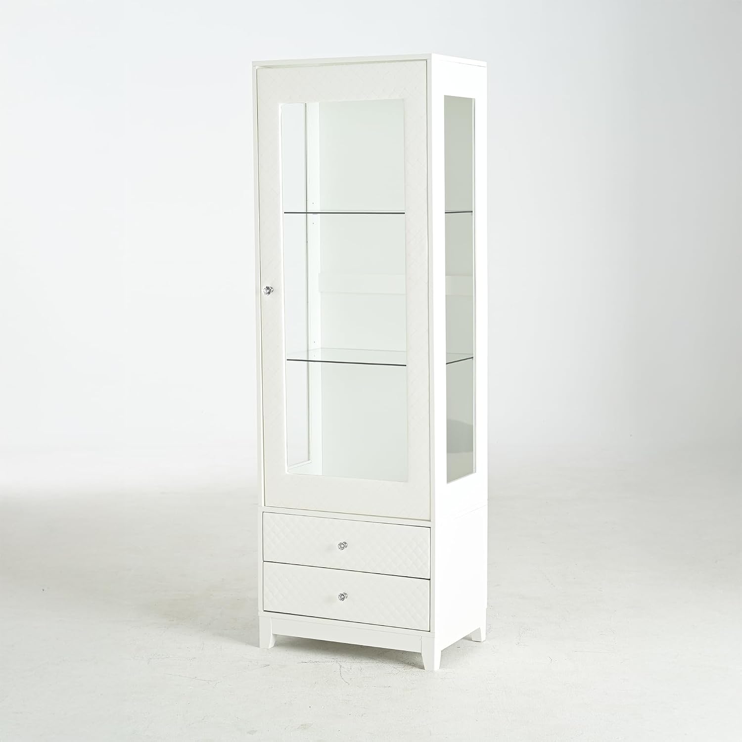 roomfitters 71'' Display Cabinet with Glass Door, Freestanding Pantry Storage Cabinet with Adjustable Shelves for Dining, White