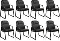 CLATINA Leather Waiting Room Chair, Sled Base No Wheels Reception Guest Chair with Padded Armrest, Comfy Upholstered Office Computer Desk Chair for Home Office Meeting Room Lobby, Black, 8 Pack