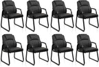CLATINA Leather Waiting Room Chair, Sled Base No Wheels Reception Guest Chair with Padded Armrest, Comfy Upholstered Office Computer Desk Chair for Home Office Meeting Room Lobby, Black, 8 Pack