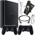 PlayStation 4 Slim 1TB Console Bundle - Includes the PS4 Console Slim 1TB, 2 Dualshock PS4 Wireless Controllers, MicroUSB Charging Cable, HDMI cable, Wired Earbuds and Microfiber Cloth (Renewed)