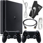 PlayStation 4 Slim 1TB Console Bundle - Includes the PS4 Console Slim 1TB, 2 Dualshock PS4 Wireless Controllers, MicroUSB Charging Cable, HDMI cable, Wired Earbuds and Microfiber Cloth (Renewed)