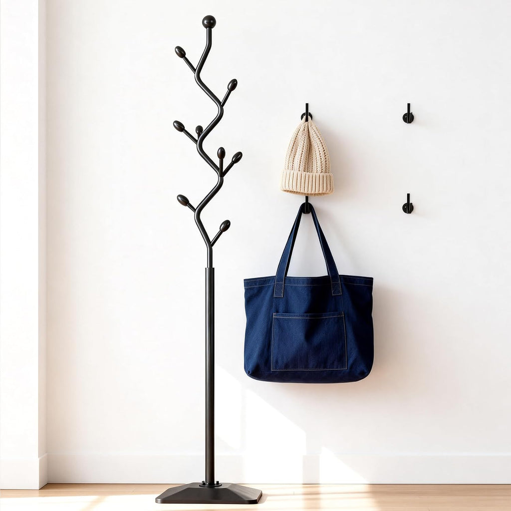 Coat Rack Freestanding Metal Tree Coat Rack Stand with Hooks, Modern Standing Hat Rack for Entryway Hallway Bedroom Office (black)