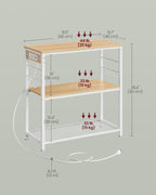 VASAGLE Kitchen Island with Power Strip, Microwave Oven Stand, Kitchen Shelf, Baker's Rack with 3 Open Shelves, 6 Hooks, Metal Frame, 15.7 x 31.5 x 35.4 Inches, Goldean Oak and White UKKI102YA02S