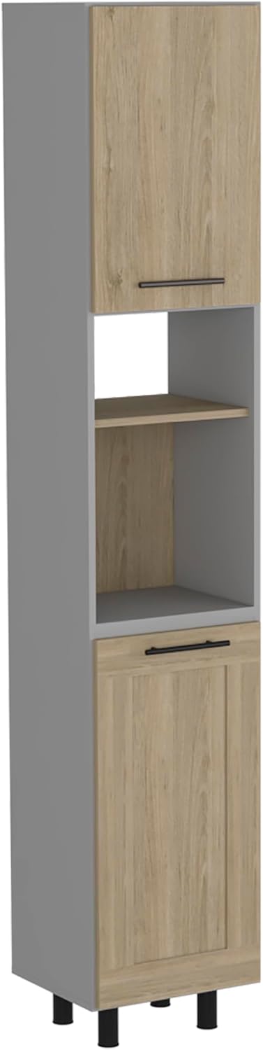 82" Tall Kitchen Pantry, Six Shelves, Double Doors, Light Pine - Home Storage Organizer