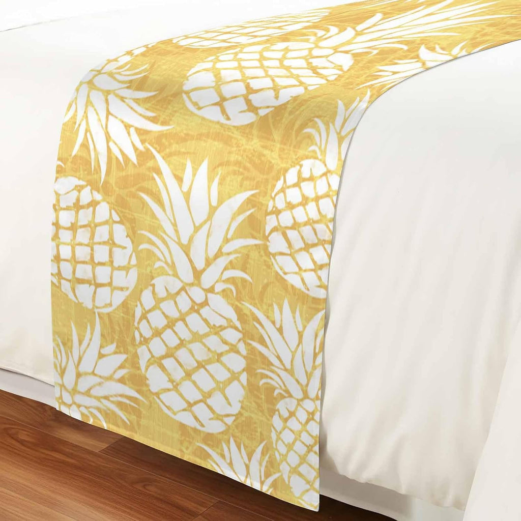 Yellow Pineapple Bed Runner Scarf King Size, Tropical Summer Botanical Fruits Luxury Bed Throw Runners & Scarves for Twin Full Queen King Foot of Beds, Bedroom Hotel Wedding Room Decoration, 94"x20"