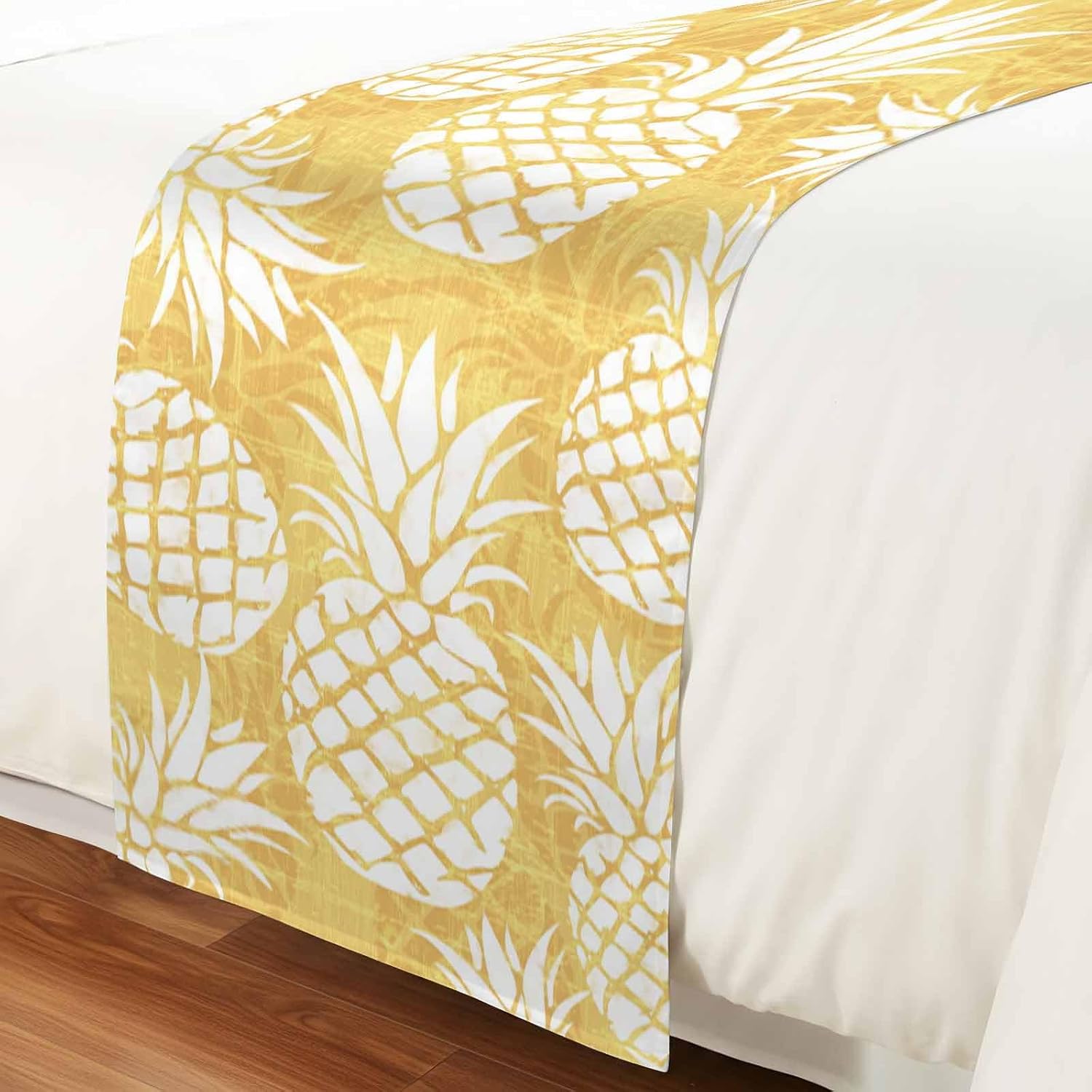 Yellow Pineapple Bed Runner Scarf King Size, Tropical Summer Botanical Fruits Luxury Bed Throw Runners & Scarves for Twin Full Queen King Foot of Beds, Bedroom Hotel Wedding Room Decoration, 94"x20"