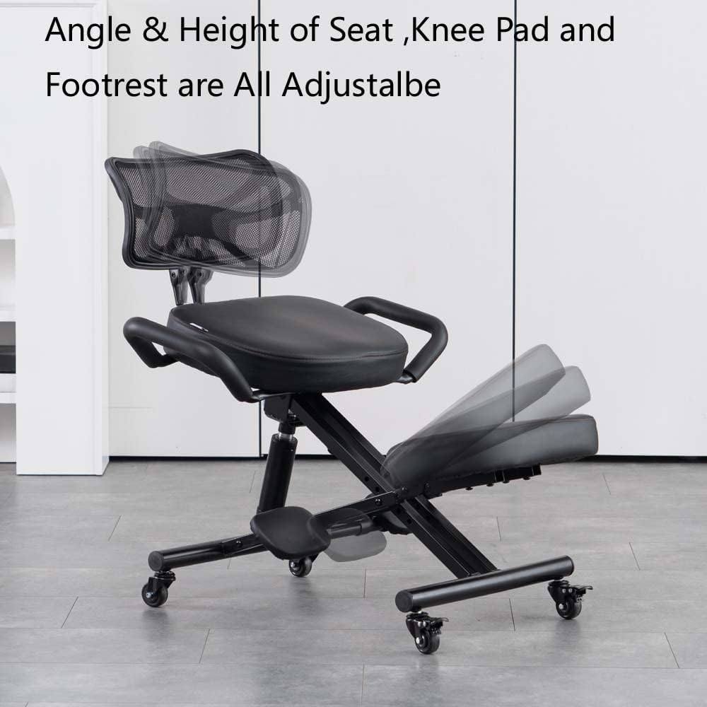 Ergonomic Kneeling Chair with Back Support and Wheels, Adjustable Balance Chair for Office and Home, Black