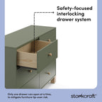 Storkcraft California 6-Drawer Double Dresser, Olive with Driftwood | GREENGUARD Gold Certified, Wood Dresser, Spacious Storage Organizer for Kids Bedroom, Safety Interlocking Drawer System