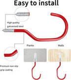 Heavy Duty Bike Storage Hooks for Garage, Wall and Ceiling Mount Bicycle Hangers, Large Screw-in Utility Hooks for Bikes, Cords, Garden Tools, and More (Red, 7 pcs)