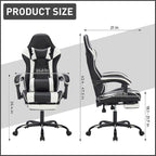 Gaming Chair with Footrest, Ergonomic Computer Chair with Headrest and Lumbar Support, Breathable Material Height Adjustable Video Game Chairs for Adults, Black White