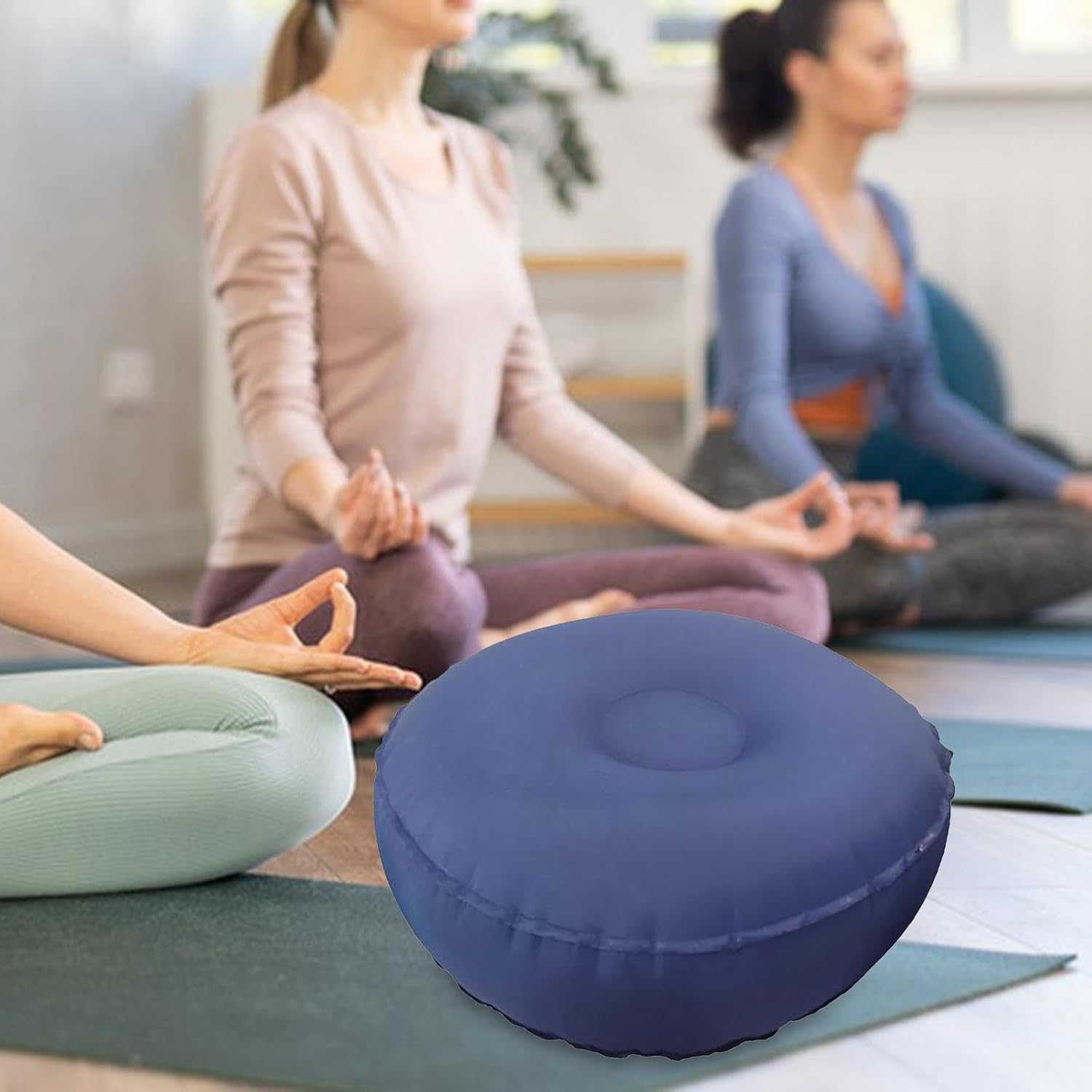 Inflatable Meditation Cushion,Seating Indoor Outdoor Meditation Pillow, Comfortable Lightweight Yoga Cushion for Travel Office, Dark Blue