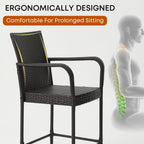 Outdoor Bar Stools Set of 2, Patio Bar Stools with Armrests, All Weather Wicker Rattan Bar Chairs with Backrest for Backyard, Garden, Pool, Balcony and Deck (Brown)