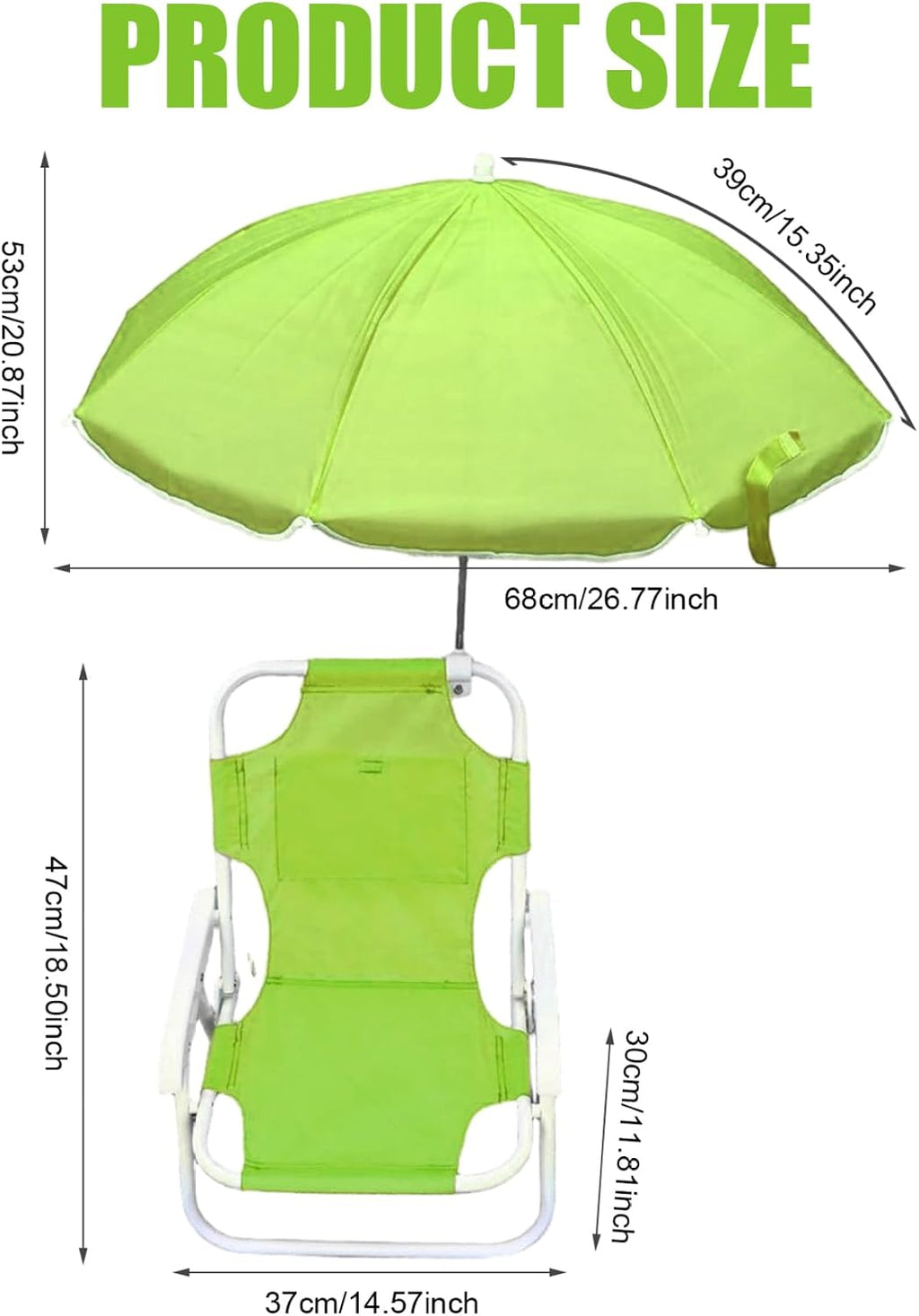 Foldable & Detachable Kids Beach Chair with Umbrella, Lightweight and Sturdy Outdoor Seat with Canopy for Camping, Travel, Lawn Green