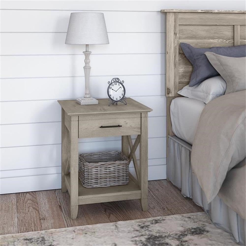 Bush Home Key West Nightstand with Drawer in Washed Gray