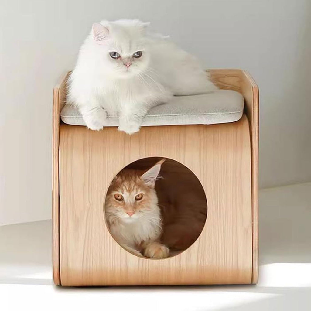 Rustic Side Table Multipurpose Wood End Table Side, with Cat Bed Cave Furniture Nightstand, Easy to Clean Covered with Replaceable Washable Cushion End Table for Living Room