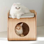 Rustic Side Table Multipurpose Wood End Table Side, with Cat Bed Cave Furniture Nightstand, Easy to Clean Covered with Replaceable Washable Cushion End Table for Living Room