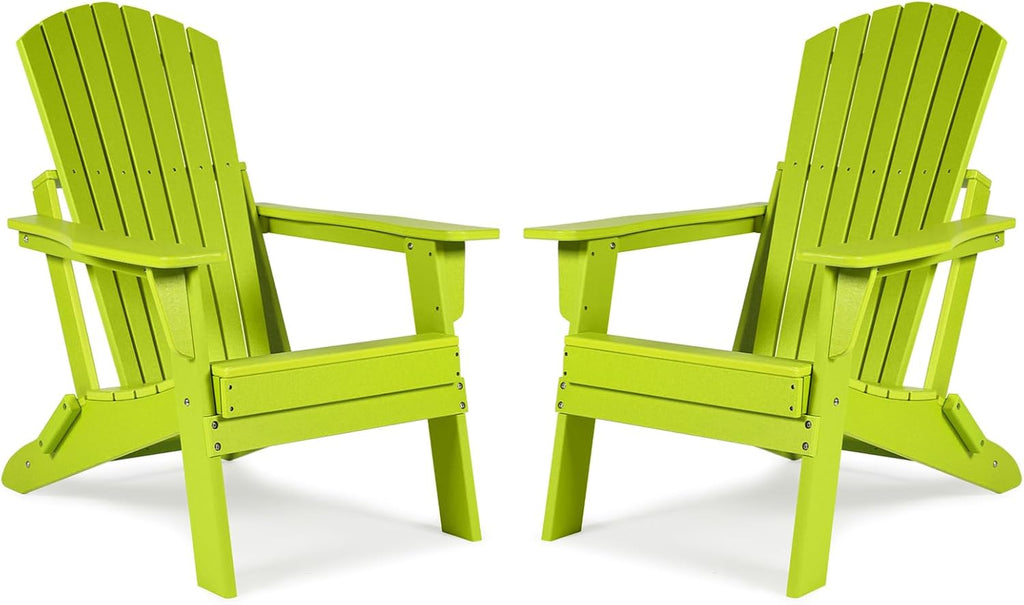 Aoodor Folding Adirondack Chair HDPE Outdoor All-Weather Chair for Patio, Garden, Backyard, Lawn, Fire Pit, Set of 2, Apple