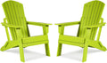 Aoodor Folding Adirondack Chair HDPE Outdoor All-Weather Chair for Patio, Garden, Backyard, Lawn, Fire Pit, Set of 2, Apple