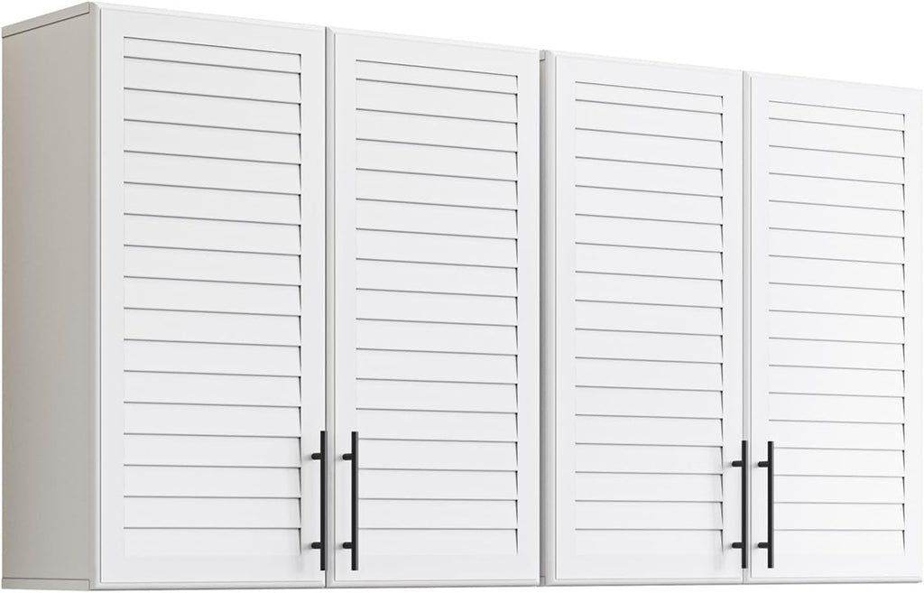 Furnaza 60" W Laundry Room Wall Cabinet with Shutter Style Doors, Wall Mounted Storage Cabinet with Adjustable Shelf, Upper Storage for Laundry Room, Bathroom, Kitchen,White