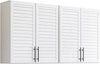 Furnaza 60" W Laundry Room Wall Cabinet with Shutter Style Doors, Wall Mounted Storage Cabinet with Adjustable Shelf, Upper Storage for Laundry Room, Bathroom, Kitchen,White