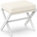 BAMBOOHOMIE Foldable Foot Stool Ottoman, Modern Foot Rest with Bamboo X Legs & Thick Foam Cushion, Folding Foot Stools Small Padded for Bedroom Living Room, Footstool for Chair Couch (White - White)