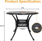 35" Outdoor Dining Table, Cast Aluminum Patio Bistro Table with 2.44" Umbrella Hole, Patio Furniture for Backyard Garden, Black
