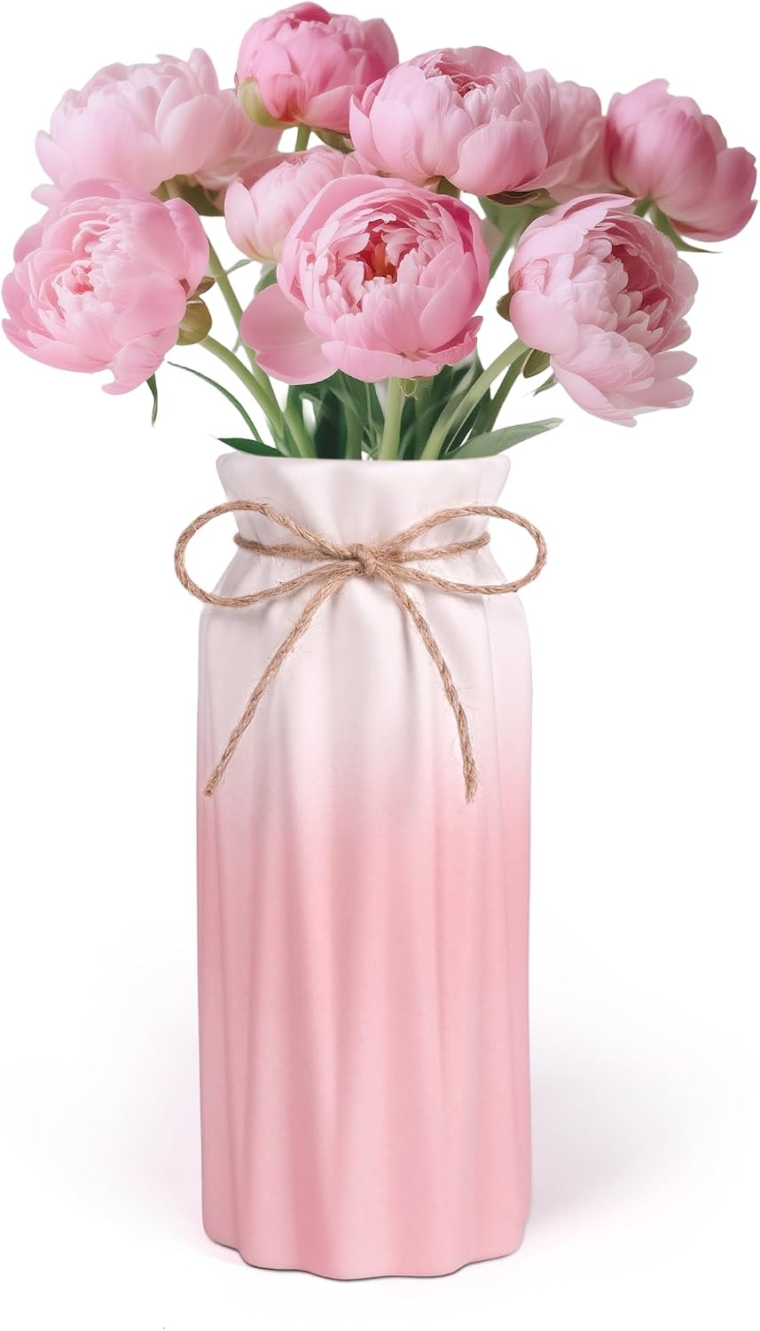 Gradient Pink Ceramic Bow Vase, Flower Vases Minimalism Style for Modern Home Decor, Decorative Vase for Living Room, Coffee Table, Office, Bookshelf and Farmhouse Table (Pink)