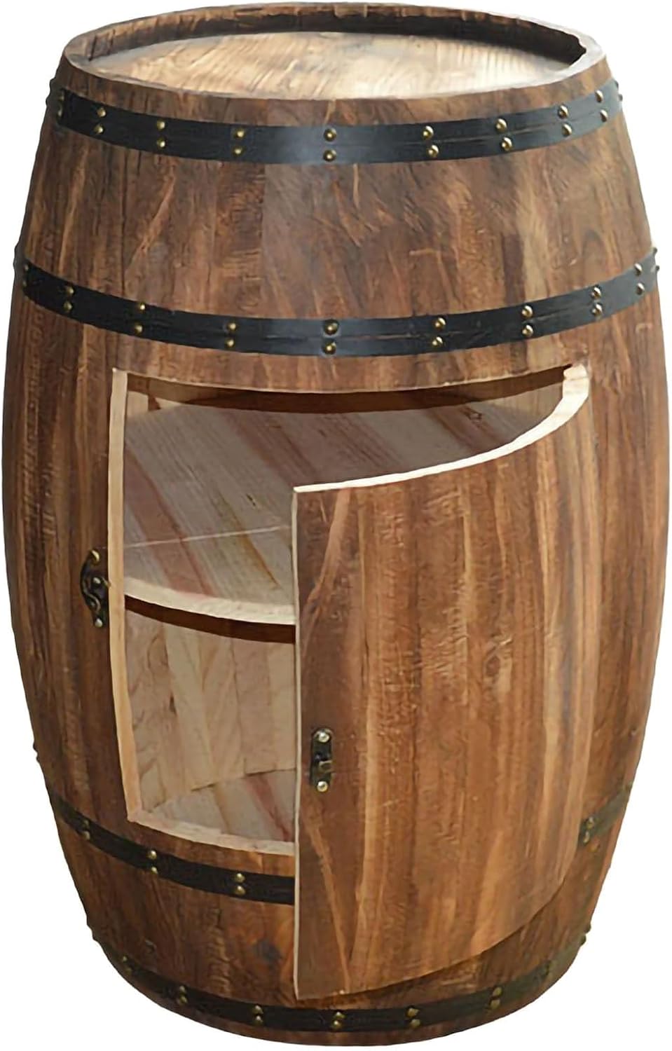 Rustic Wooden Wine Barrel Table - 2-Tier Display Cabinet with Door, Stylish Accent Piece for Home Bars, Breweries, Living Room & Garden Decor(40cm/15.7in)