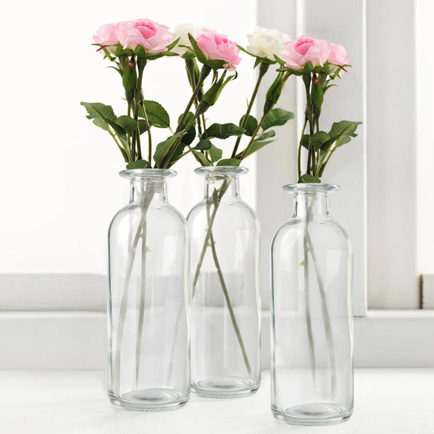 Clear Glass Bud Vase, 20 Pack 8 Oz Living Bud Vases, Small Vases for Flowers, Decorative Amber Bottles for Table Centerpiece, Home Decor, Office, Wedding Reception, Vintage Style