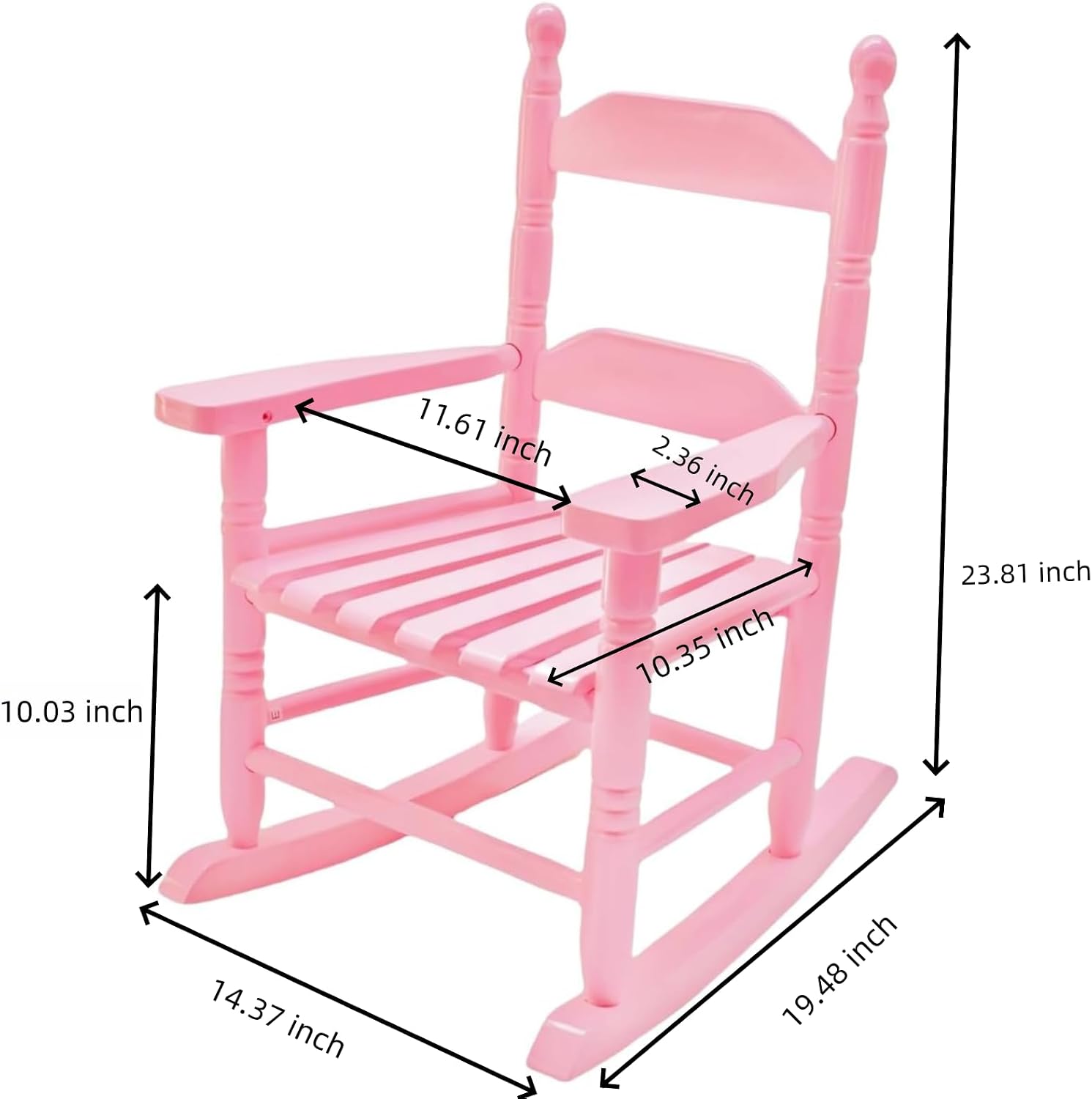 Child Rocking Chair for 3-6 Small Baby Kids Wooden Outdoor Furniture Indoor Living Room Lounge Bedroom Porch Patio Outside Pink