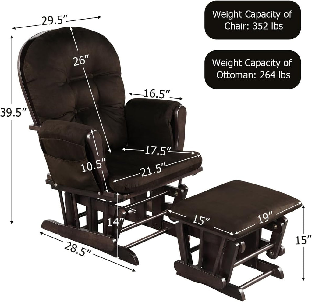 DORTALA Baby Glider Rocker with Ottoman, Multi-Position Glider with Cleanable Upholstered, Smooth Rocking Motion, Nursery Glider & Ottoman Sets for Nursing Baby, Reading, Brown