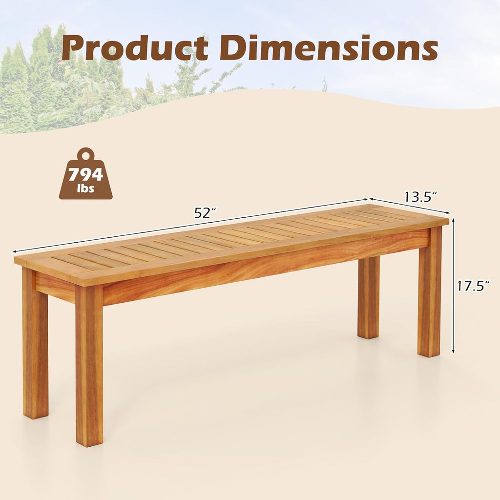 COSTWAY Outdoor Bench, 52” Backless Acacia Wood Narrow Bench for Patio, Park, Garden & Front Porch (1,52”)