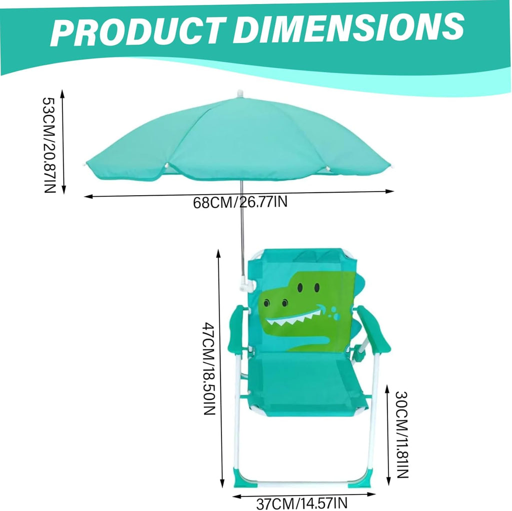 Kids Beach Chair with Umbrella, Foldable & Detachable Portable Cute Animal Pattern Kids Beach Chair with Canopy for Outdoor Summer, Crocodile ·1