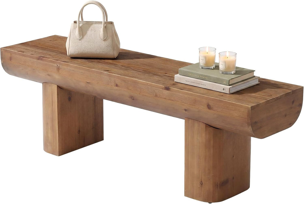 55'' Solid Wood Entryway Bench, Farmhouse Wood Dining Bench, Rustic End of Bed Bench for Bedroom, Living Room, Hallway