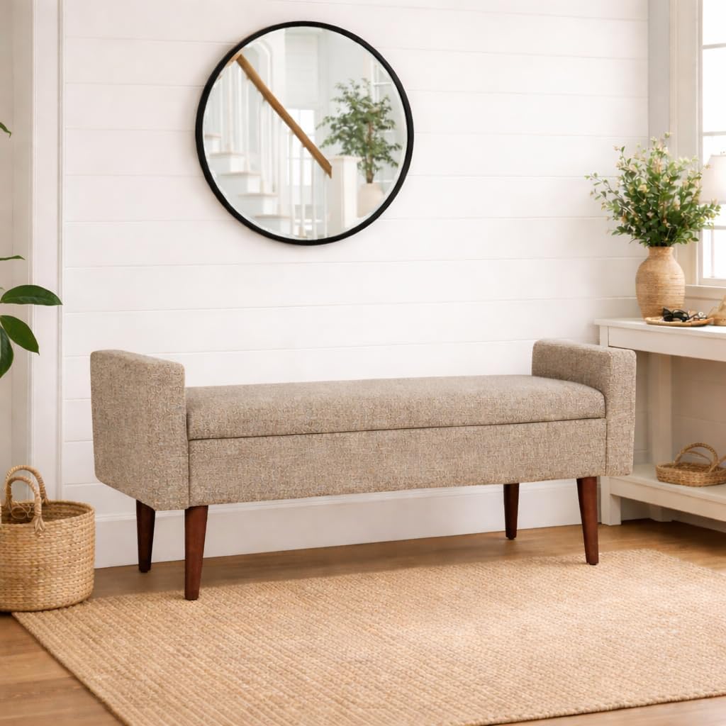 HomePop Fulton 48" Storage Bench - Midtone Gray Fabric