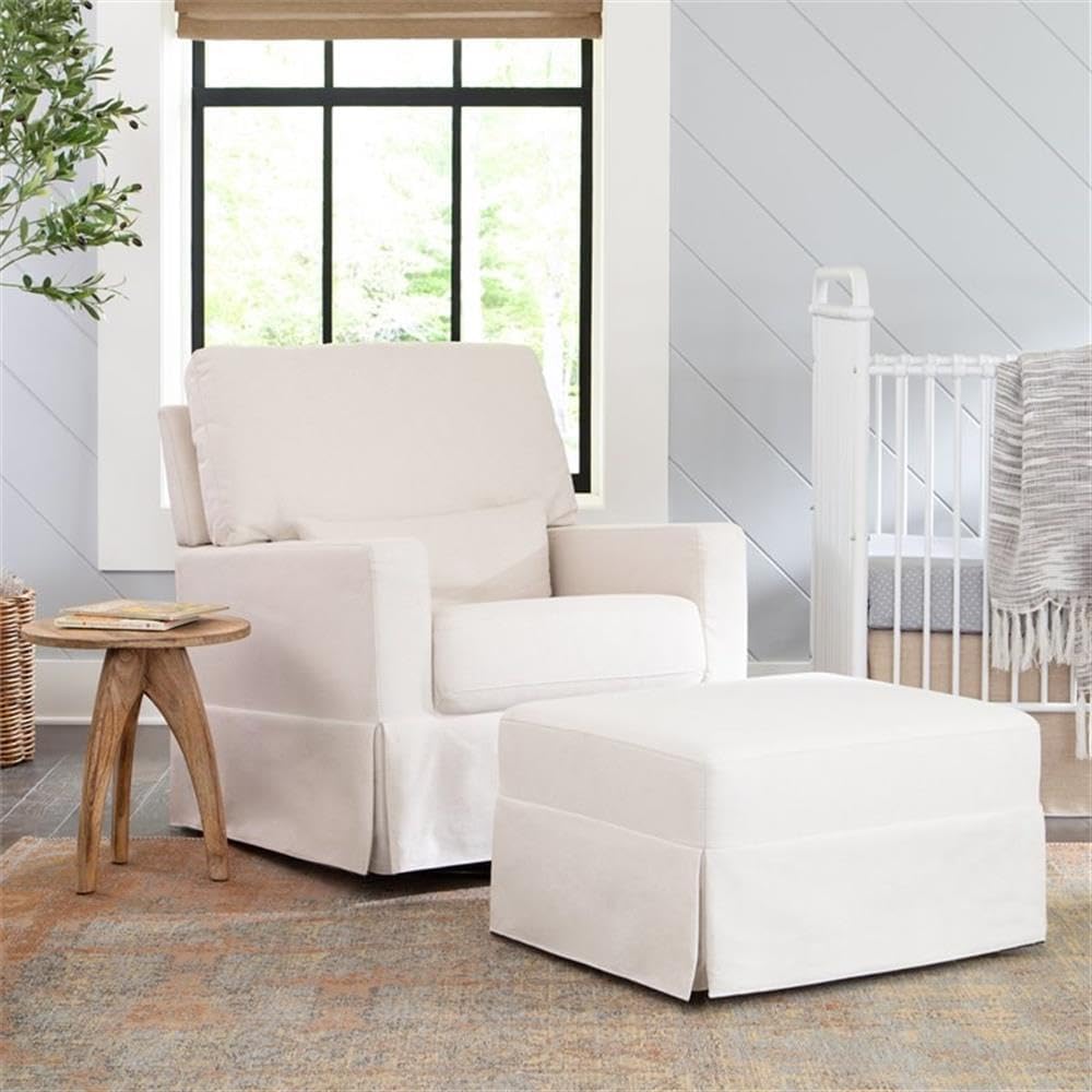 Namesake Gliding Ottoman in Performance Cream Eco-Weave, Water Repellent & Stain Resistant, Greenguard Gold & CertiPUR-US Certified