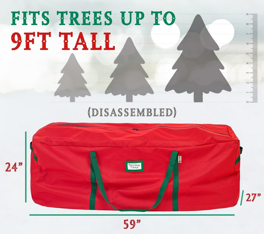HOLDN’ STORAGE Christmas Tree Bag Heavy Duty 600D Oxford - Christmas Tree Bags Storage Fits Up To 9Ft, Extra Wide, Waterproof Storage Bags with Reinforced Handles & Zipper - Red