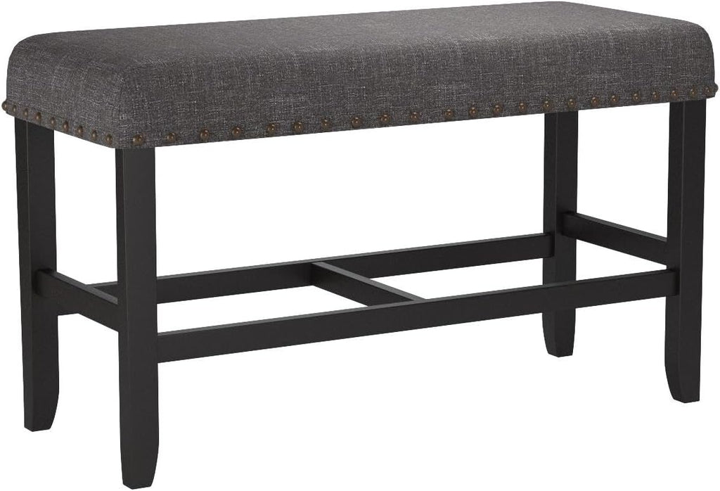 Roundhill Furniture Biony Fabric Counter Height Dining Bench with Nailhead Trim, Grey