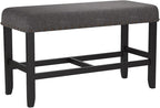 Roundhill Furniture Biony Fabric Counter Height Dining Bench with Nailhead Trim, Grey