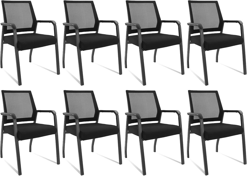 KLASIKA Desk Chair No Wheels, Arm Chair with Ergonomic Lumbar Support and Thickened Seats Cushion, Waiting Room Chairs for Office School Church Guest Reception, 8 Pack Black