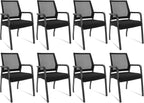KLASIKA Desk Chair No Wheels, Arm Chair with Ergonomic Lumbar Support and Thickened Seats Cushion, Waiting Room Chairs for Office School Church Guest Reception, 8 Pack Black