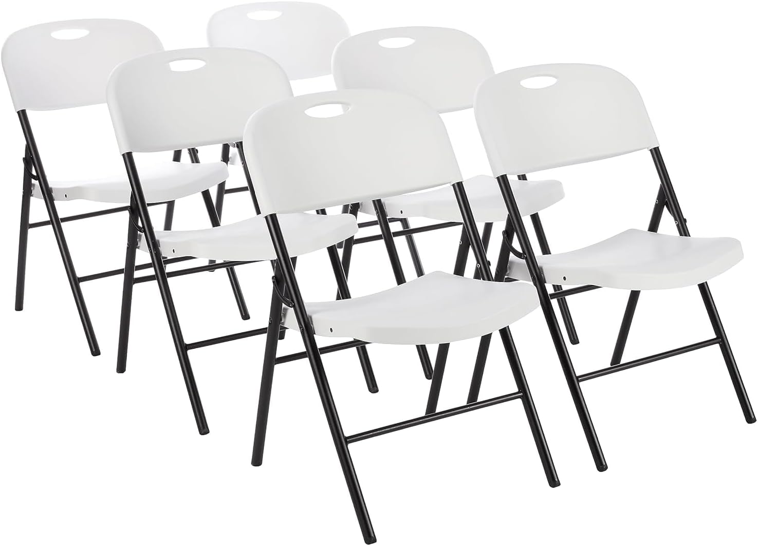 Amazon Basics Sturdy Foldable Portable Plastic Chair, 350-Pound Capacity, Space Saving for Events and Seating, White, 6-Pack