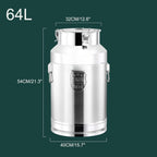 Metal Bucket, 304 Stainless Steel Sealed Milk Barrel, Large Milk Bucket Wine Can Pail Tote Tank with Sealed Lid & Handle for Milk Wine Oil Liquid Transport Storage Container(16.9Gal/64L)