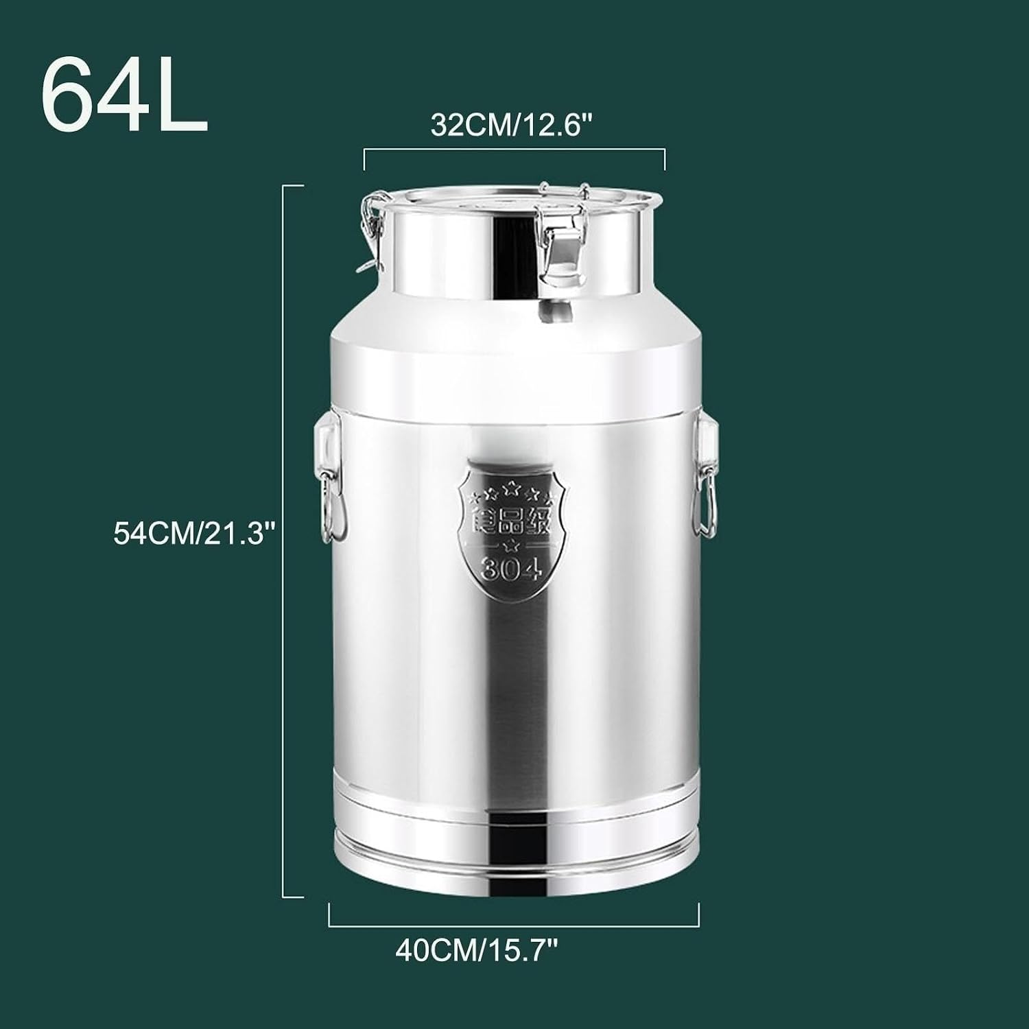 Metal Bucket, 304 Stainless Steel Sealed Milk Barrel, Large Milk Bucket Wine Can Pail Tote Tank with Sealed Lid & Handle for Milk Wine Oil Liquid Transport Storage Container(16.9Gal/64L)