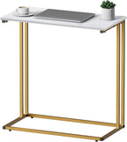 C-Shaped Side Table, Modern End Table with Metal Frame, Space Saving Design for Living Room，Large Surface Couch Table for Bedroom, and Home Office，24 x 12 x 24 inches (Marble White)