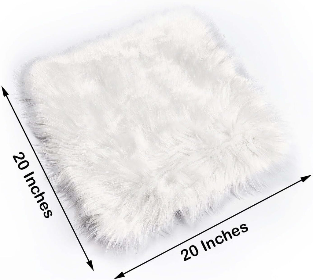 Efavormart 20"x20" White Faux Sheepskin Chair Pad, Soft Faux Fur Rug Seat Cushion for Sofa Cover, Bedside Runner, Living Room, Modern Decor Mat
