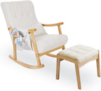 NOBLEMOOD Upholstered Rocking Chair with Ottoman, Modern Indoor Nursery Glider Rocker Chair, Solid Wood High Back Armchair with Fabric Padded Seat for Living Room Bedroom