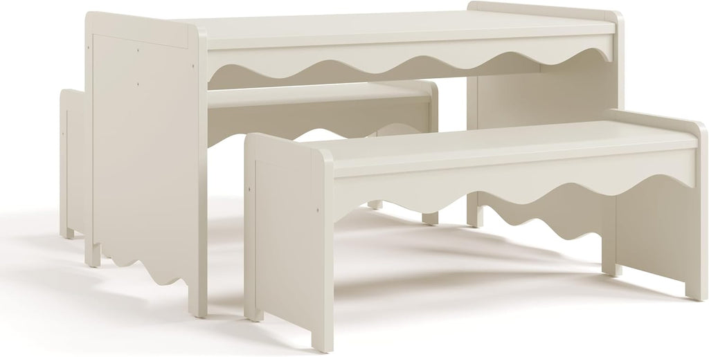 Storkcraft Casablanca Montessori Indoor Kids Table & Bench Set – Premium Kids Activity Table and Bench Set, Toddler Furniture for Crafts and Snack Time, Durable & Easy-to-Clean Surface (Frosted Oat)